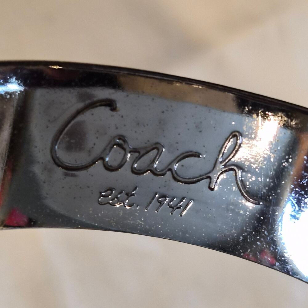 COACH Signature C White Enamel Silver Tone Wide Bangle Bracelet - Picture 5 of 7